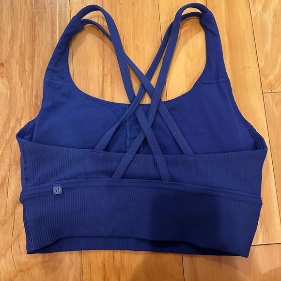 Blue Ribbed Lululemon Sports Bra with Removable Pads - Picture 2 of 4